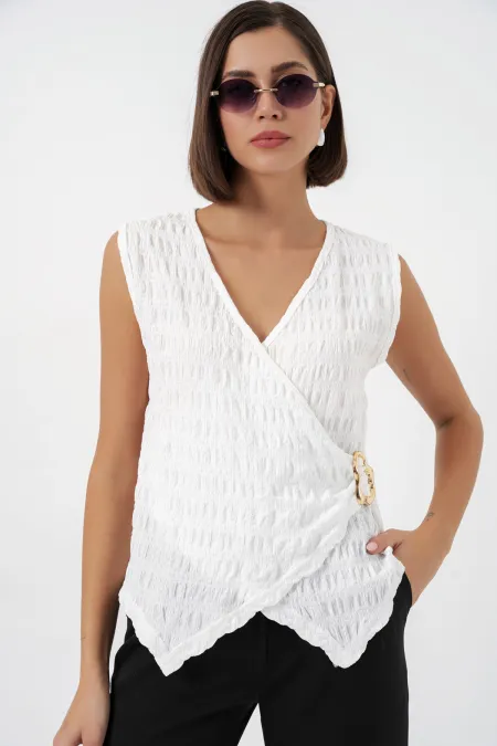 Kadın Sıfır Kol Örme Bluz 988 - Beyaz