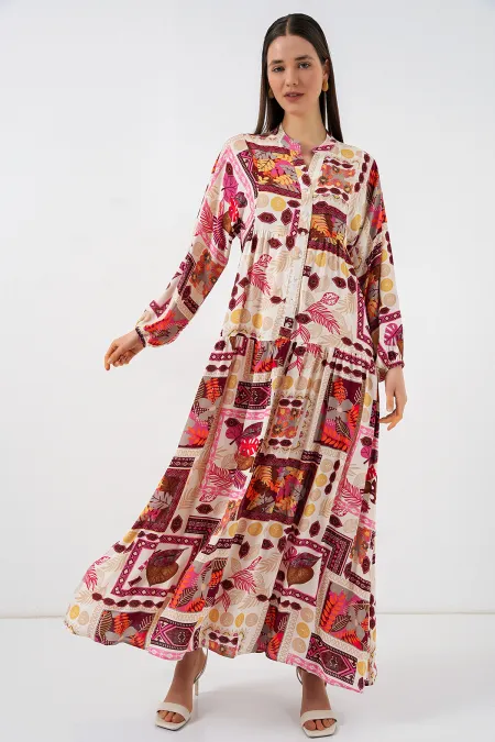 Robe longue hijab à motifs pour femme 2585 - Orange E.