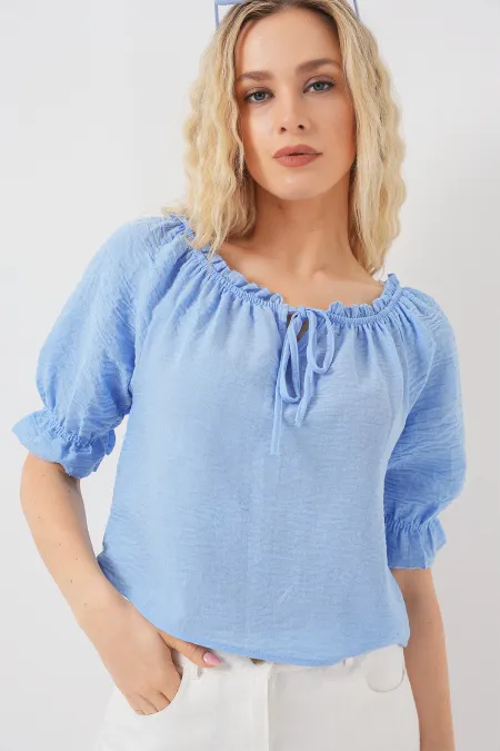 Chemisier à volants pour femme 959 - Bleu