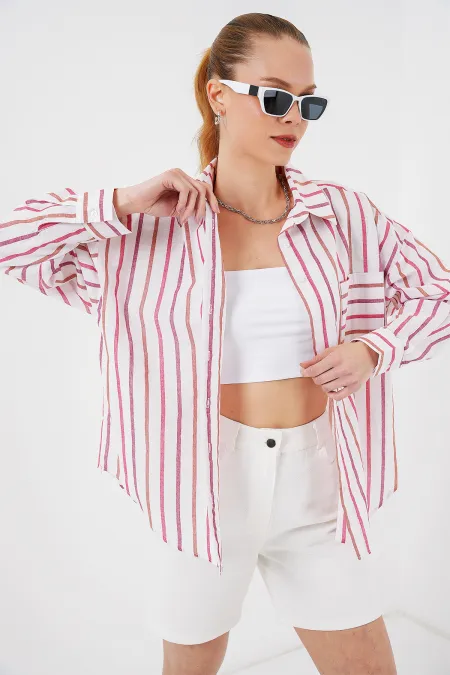 Chemise rayée oversize pour femme 20278 - Rouge