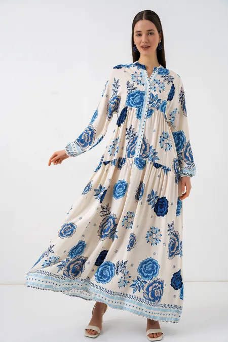 Women's Patterned Long Hijab Dress 2585 - C.Saks