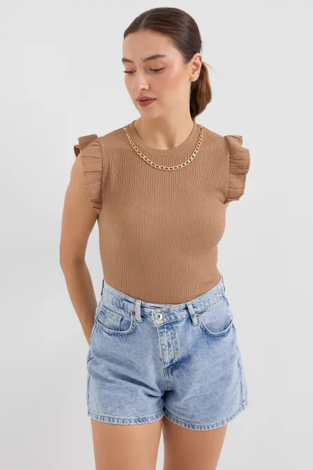 0430 Knitted Blouse - Camel
