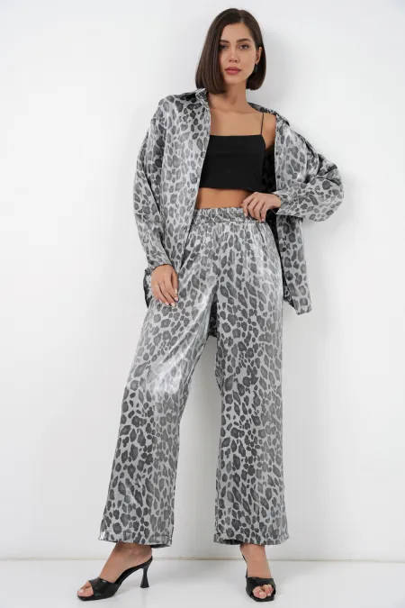 Ensemble deux pièces imprimé léopard 6699 - Gris