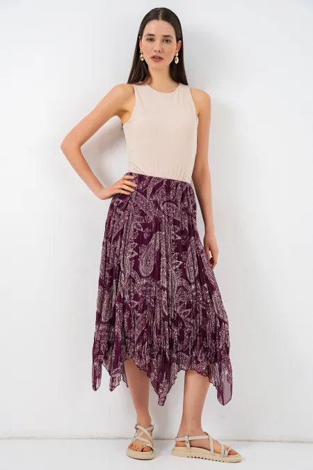 Jupe asymétrique en tulle et mousseline pour femme 8061 - Prune