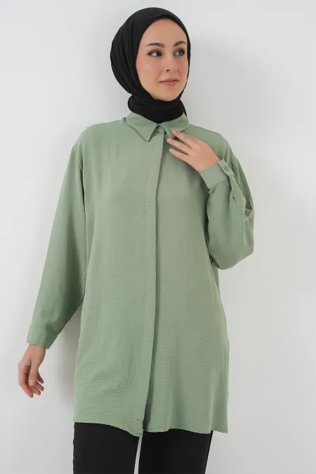 Women's Long Shirt Tunic 5945 - Light Green