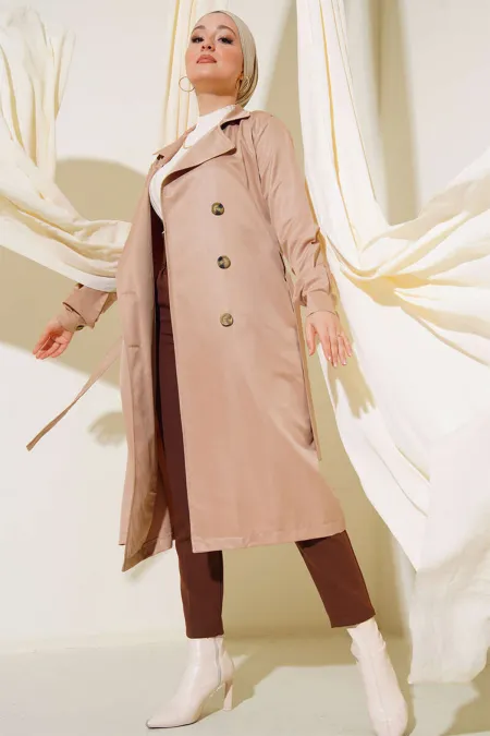 Trench-coat croisé à hijab T5853 - Vison