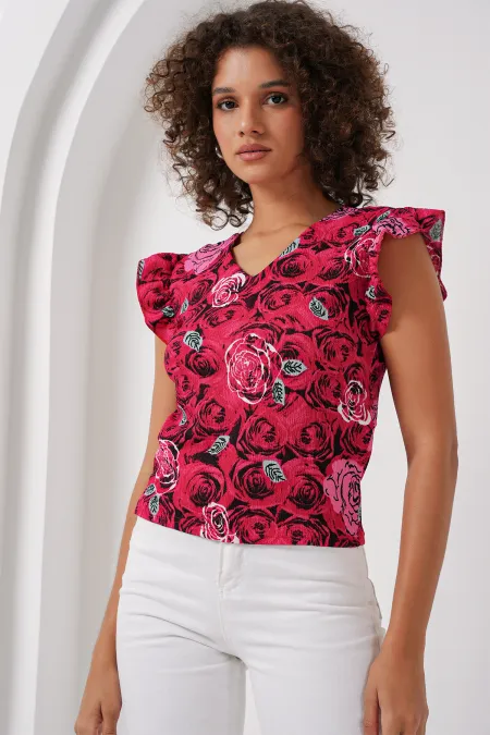 0430 Knitted Blouse - Dark Red