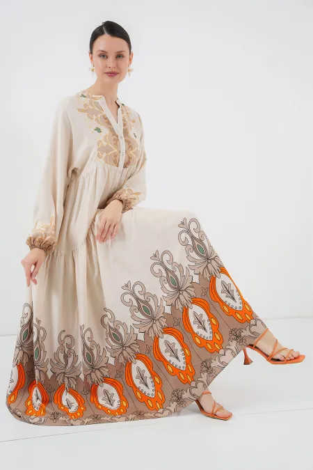 Robe hijab à motifs authentiques 2423 - T. Écru