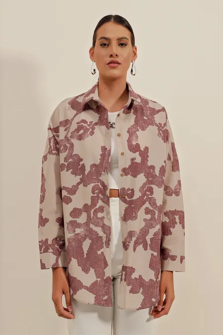 3900 Oversize Uzun Basic Gömlek - D.Gül Kurusu