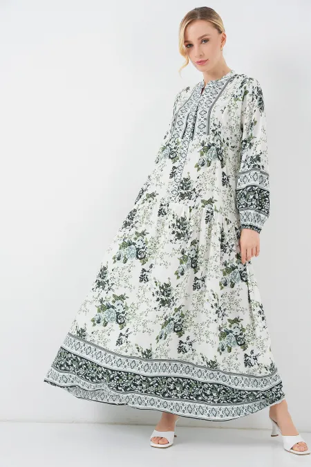 Robe hijab en viscose verte, blanche et bleu marine pour femme, référence 2423