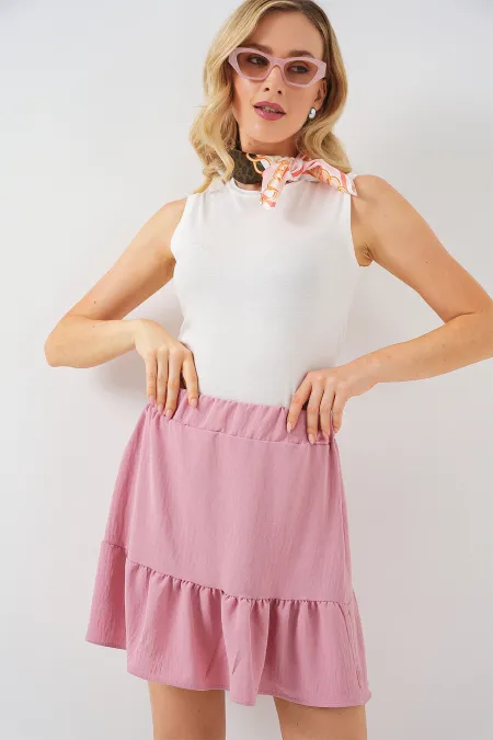 Kadın Ayrobin Mini Etek 8054 - Pudra