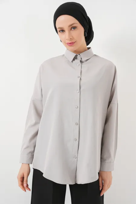 Chemise hijab basique oversize 103901 - Gris clair