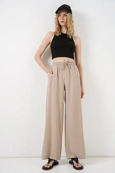 Women's High Waist Wide Leg Trousers 30097 - Beige