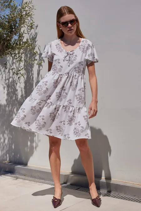 2352 V-Neck Short Dress - Light Brown