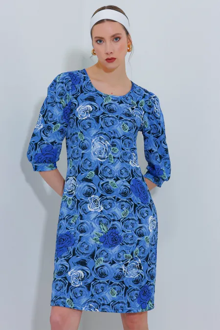 Robe midi à motif rose saxonne pour femme 2477