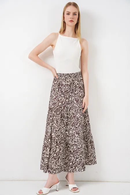 1898 Desenli Uzun Etek - Sütlü Kahve