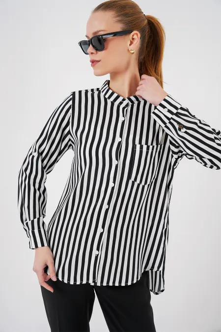 Chemise rayée à manches longues pour femme 20283 - Blanche