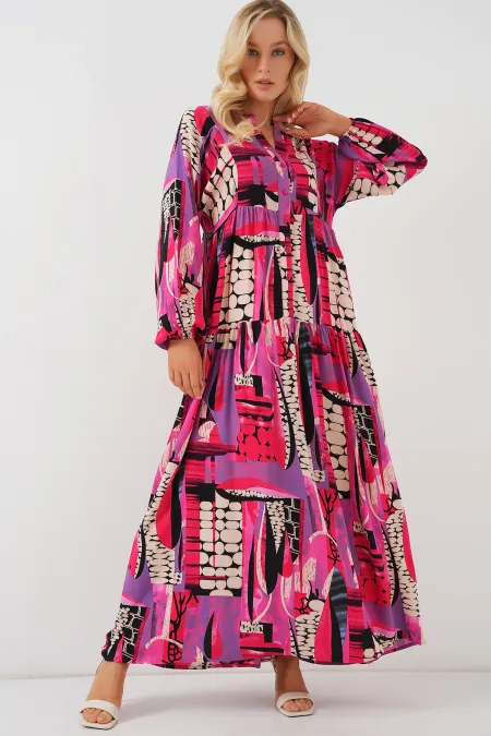 Robe hijab à motifs authentiques 2423 - Noir - Violet