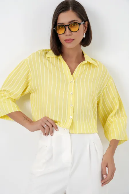 Chemise courte rayée oversize pour femme 20326 - Jaune