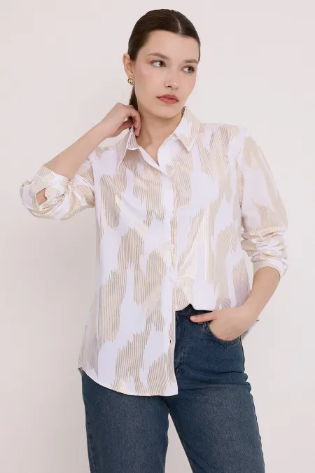 Chemise femme blanche à motif feuille d'or 20253