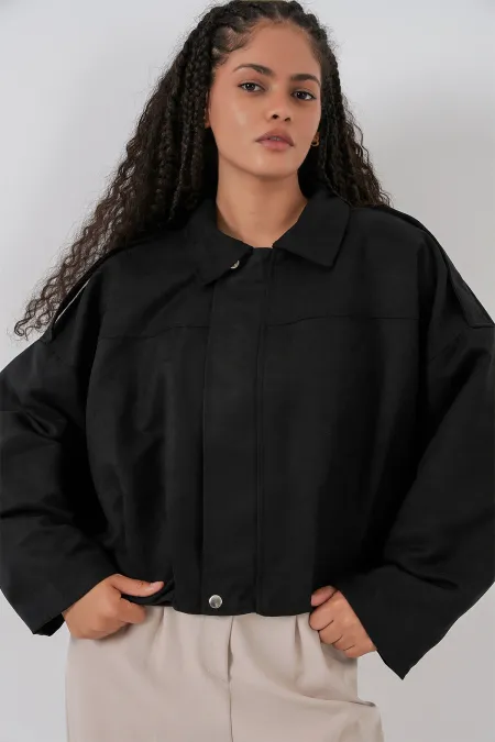 Kadın Siyah Oversize Süet Ceket 1055 Kadın Siyah Oversize Süet Ceket 1055