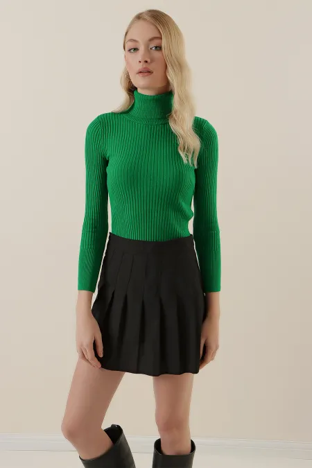 Pull à col roulé en maille 10311 - Vert foncé