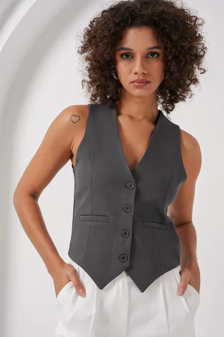 6796 Short Woven Vest - Dark Gray