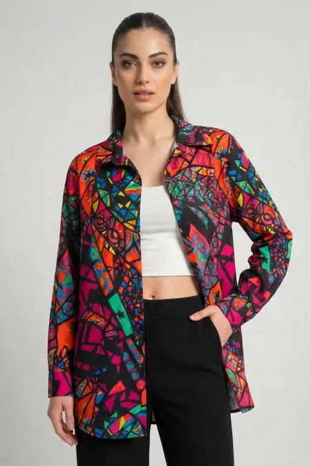 3721 Graphic Patterned Shirt - Fuchsia