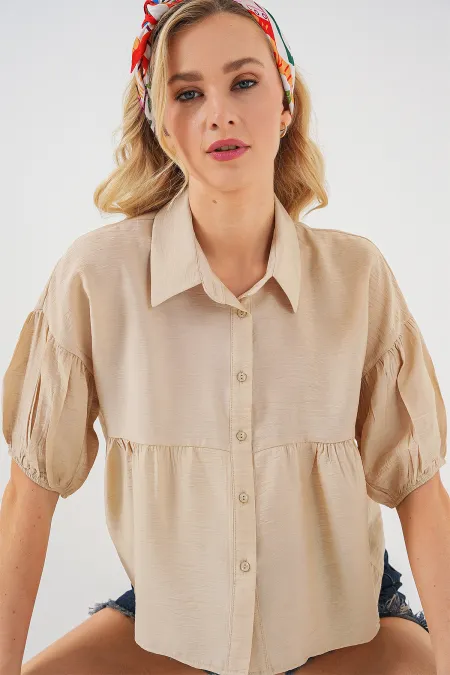 T-shirt court à manches courtes pour femme 20335 - Beige