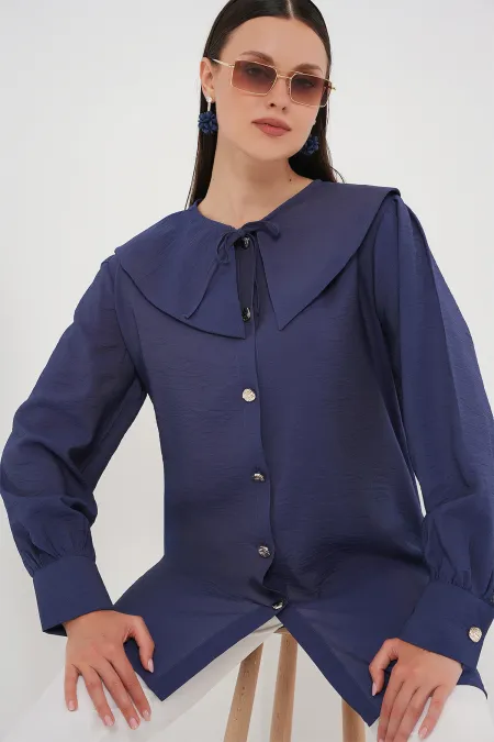 Kadın Bebe Yaka Uzun Tunik 5967 - İndigo