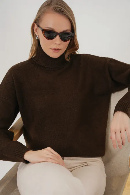 Pull à col roulé oversize pour femme, marron (réf. 15917)