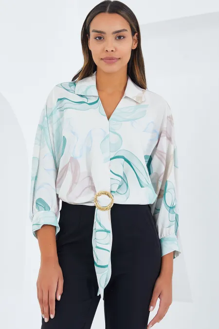 Chemise courte fluide oversize en satin pour femme 906 - Menthe