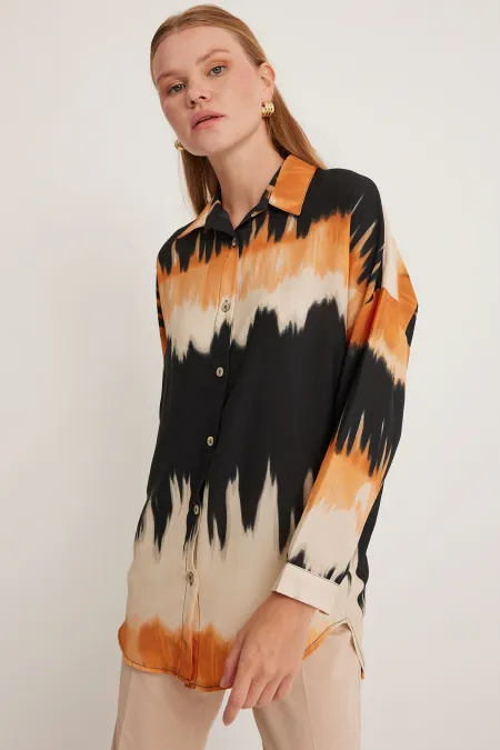 Chemise oversize à motifs orange et noirs pour femme 5923