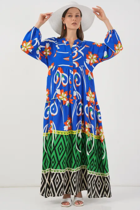 Robe longue hijab à motifs pour femme 2585 - A.Orange