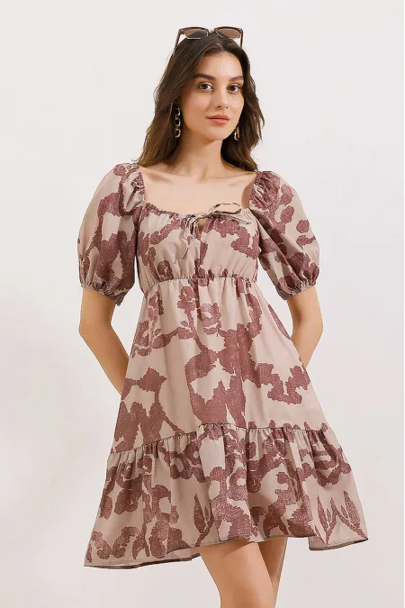 Robe évasée en popeline 2351 - Rose sec