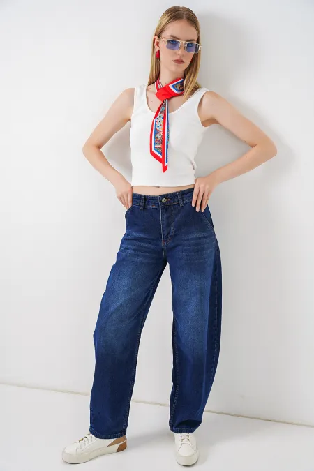 6689 Women's High-Waisted Baggy Jeans - Navy Blue 6689 Women's High-Waisted Baggy Jeans - Navy Blue