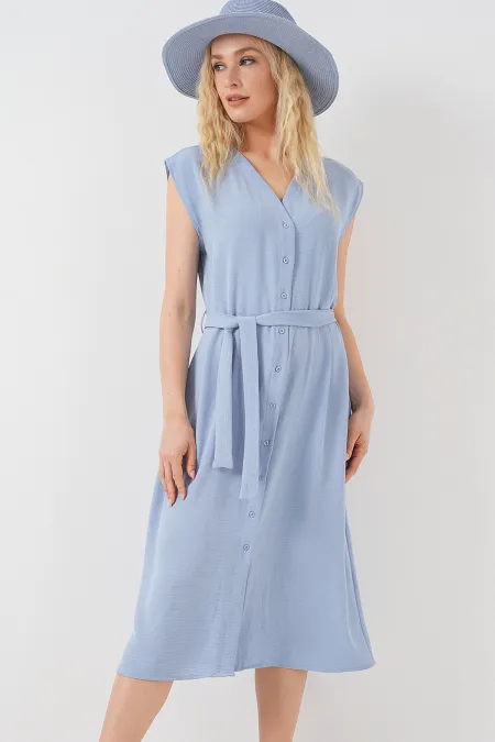 Robe Ayrobin à manches zéro et ceinture pour femme 2568 - Bleu