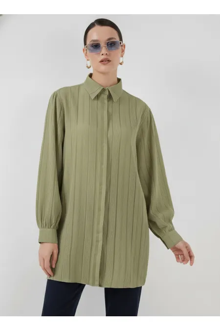 Çizgili Uzun Gömlek Tunik 5947 - Çağla