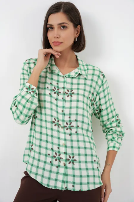 Chemise oversize à motifs pour femme en viscose 20371 - Verte