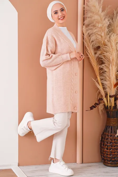 15768 Hijab Knitwear Cardigan - Powder
