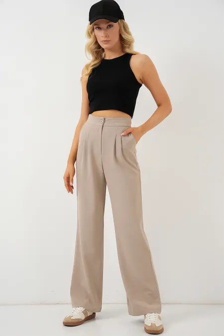 6638 Yüksek Bel Palazzo Pantolon - A.Bej
