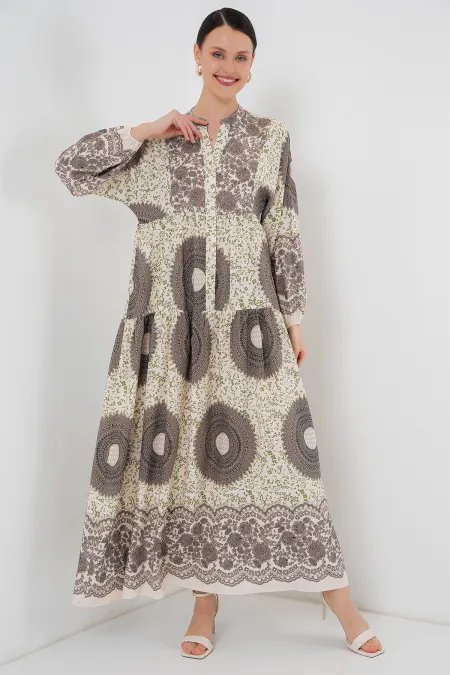 Robe hijab à motifs authentiques 2423 - F.KAHVE