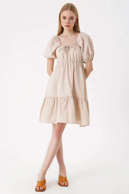 2351 Flared Poplin Dress - Beige
