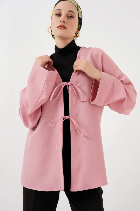 Keten Tesettür Kimono 5968 - Pudra