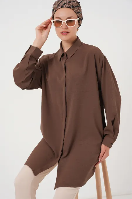 Kadın Uzun Gömlek Tunik 5945 - Kahverengi