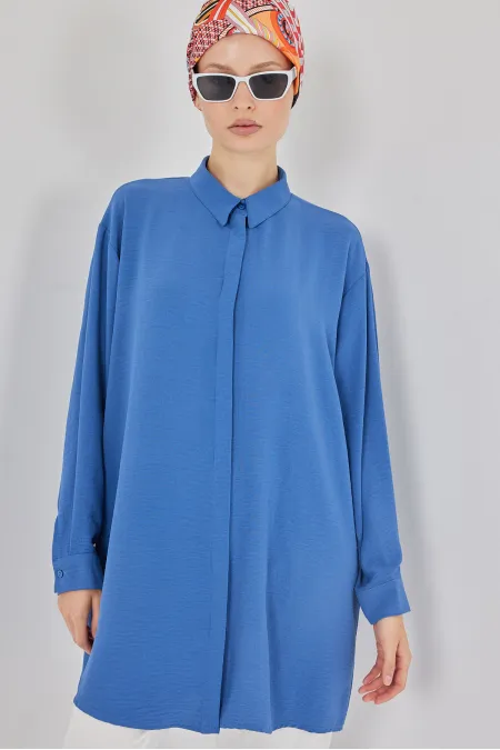 Women's Long Shirt Tunic 5945 - Navy Blue