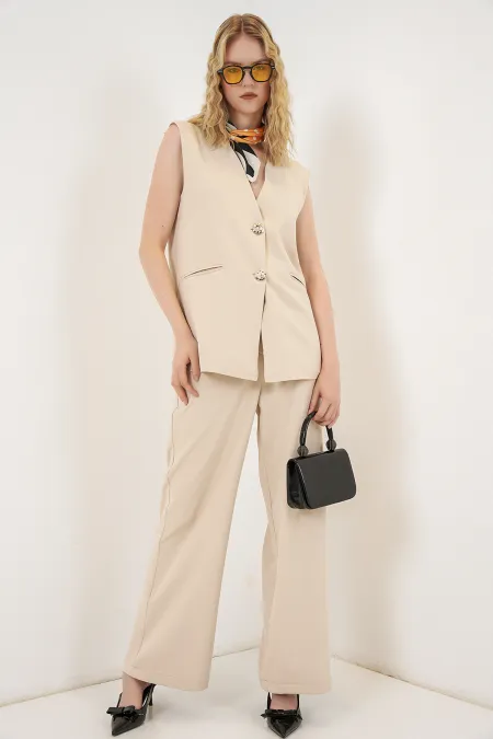 Women's Vest and Trousers Two-Piece Set 30086 - Beige