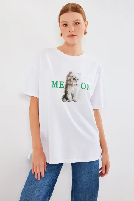 T-shirt oversize imprimé 4319 - Blanc