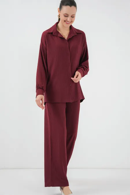 5858 Knitted Two-Piece Set - Burgundy