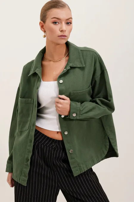 20192 Oversize Gabardine Shirt Jacket - Khaki